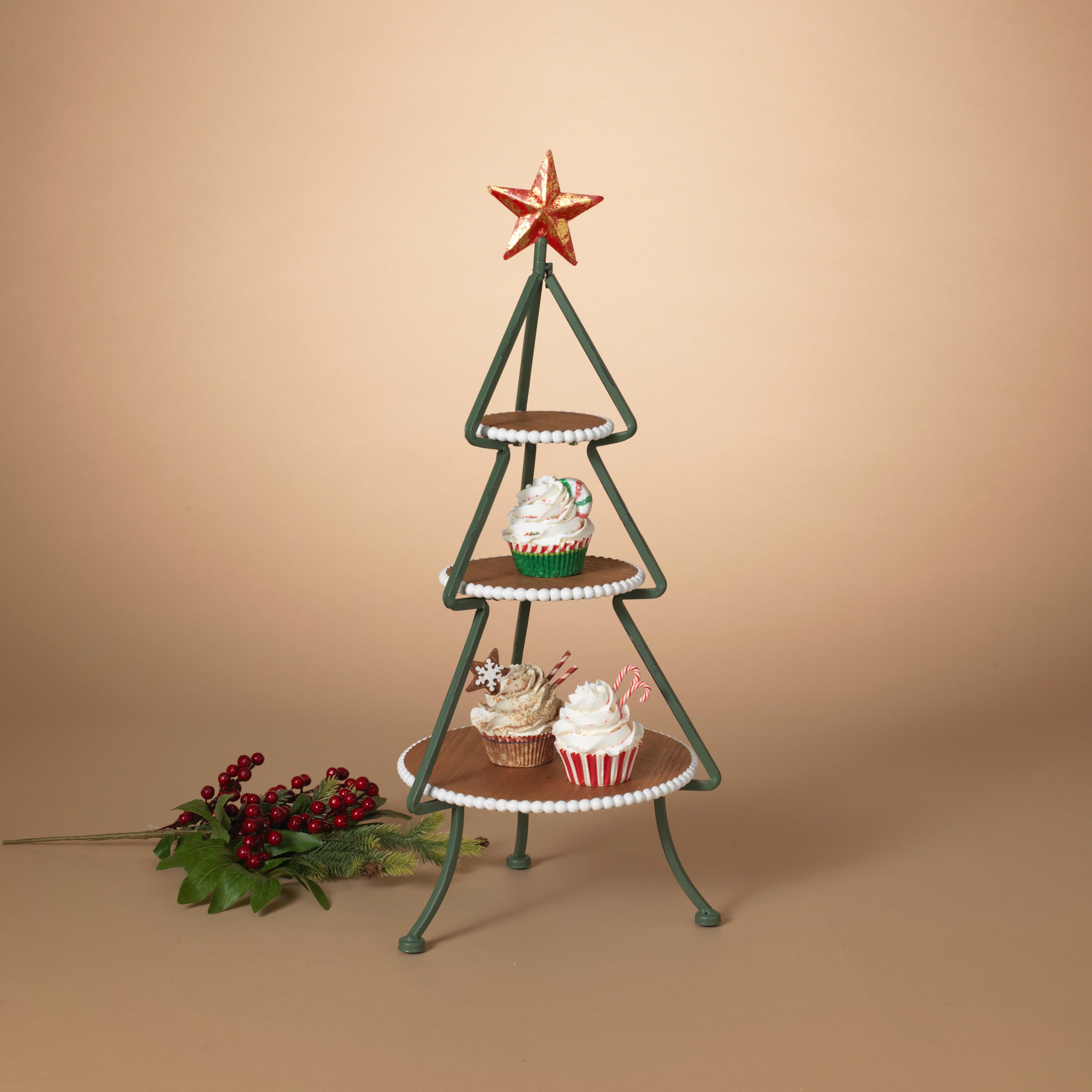 Romantic 25.5 in H Metal and Wood Tree with 3 Tiered Shelves